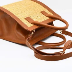 Sac en cuir et jonc 26cm - Naturel