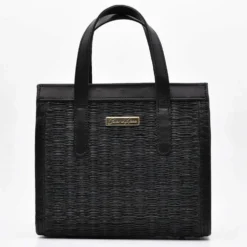 Sac en cuir et jonc 26cm - Noir