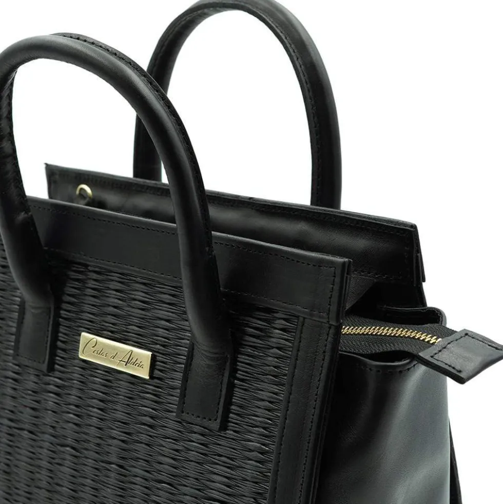 Sac en cuir et jonc 26cm - Noir
