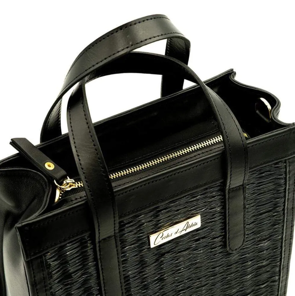 Sac en cuir et jonc 26cm - Noir