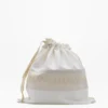 Sac pochette en lin brodé beige 40x40cm