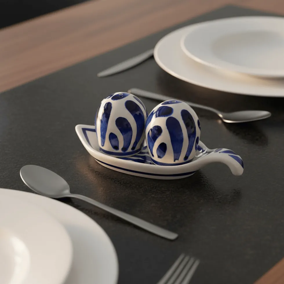 Salière & poivrière en céramique "Andorinha" - Bleue