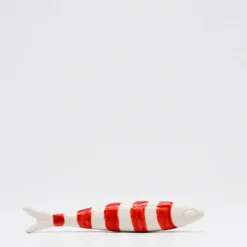 Sardine rayée en céramique de Caldas da Rainha - Blanc & rouge
