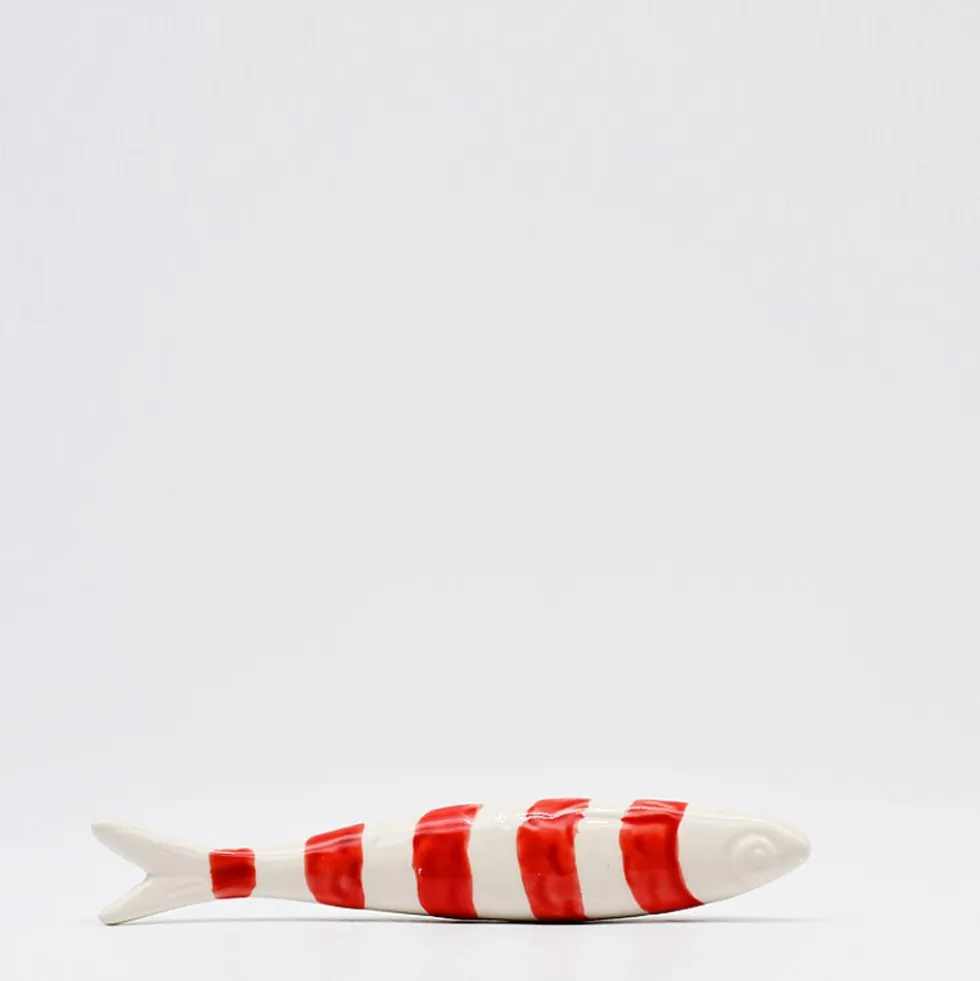 Sardine rayée en céramique de Caldas da Rainha - Blanc & rouge