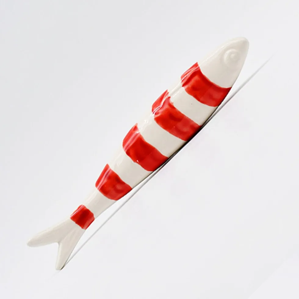 Sardine rayée en céramique de Caldas da Rainha - Blanc & rouge