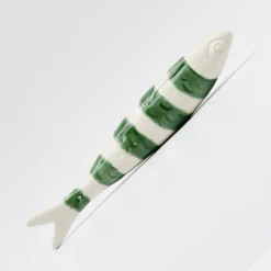 Sardine rayée en céramique de Caldas da Rainha - Blanc & vert