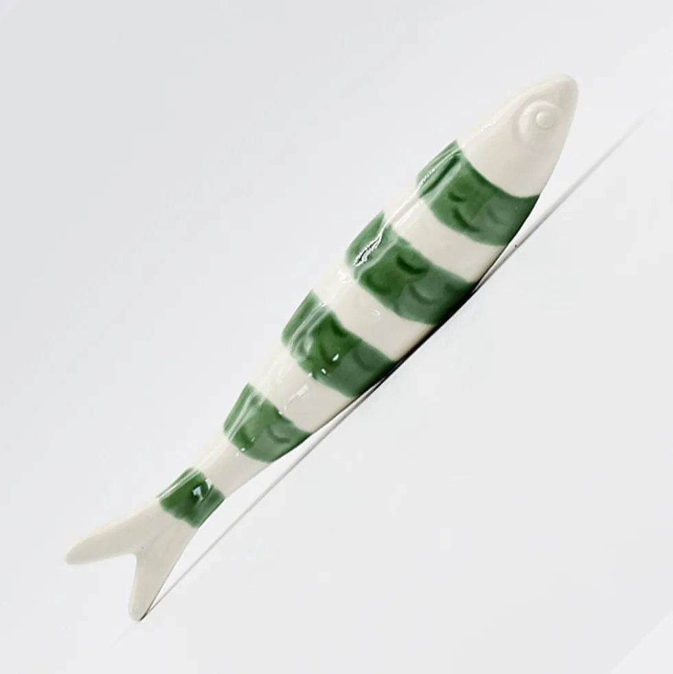 Sardine rayée en céramique de Caldas da Rainha - Blanc & vert