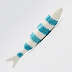 Sardine rayée en céramique de Caldas da Rainha - Blanc & turquoise