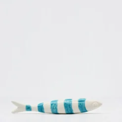 Sardine rayée en céramique de Caldas da Rainha - Blanc & turquoise
