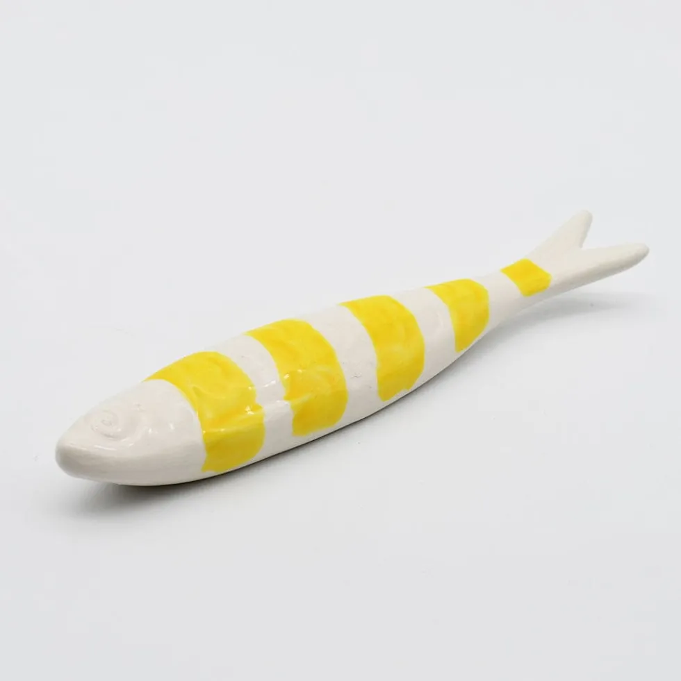 Sardine rayée en céramique de Caldas da Rainha - Blanc & jaune