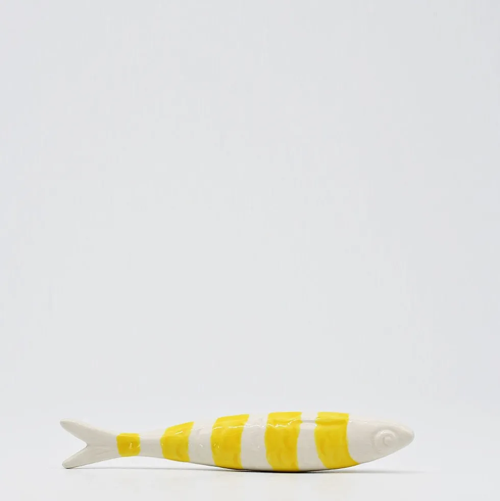 Sardine rayée en céramique de Caldas da Rainha - Blanc & jaune