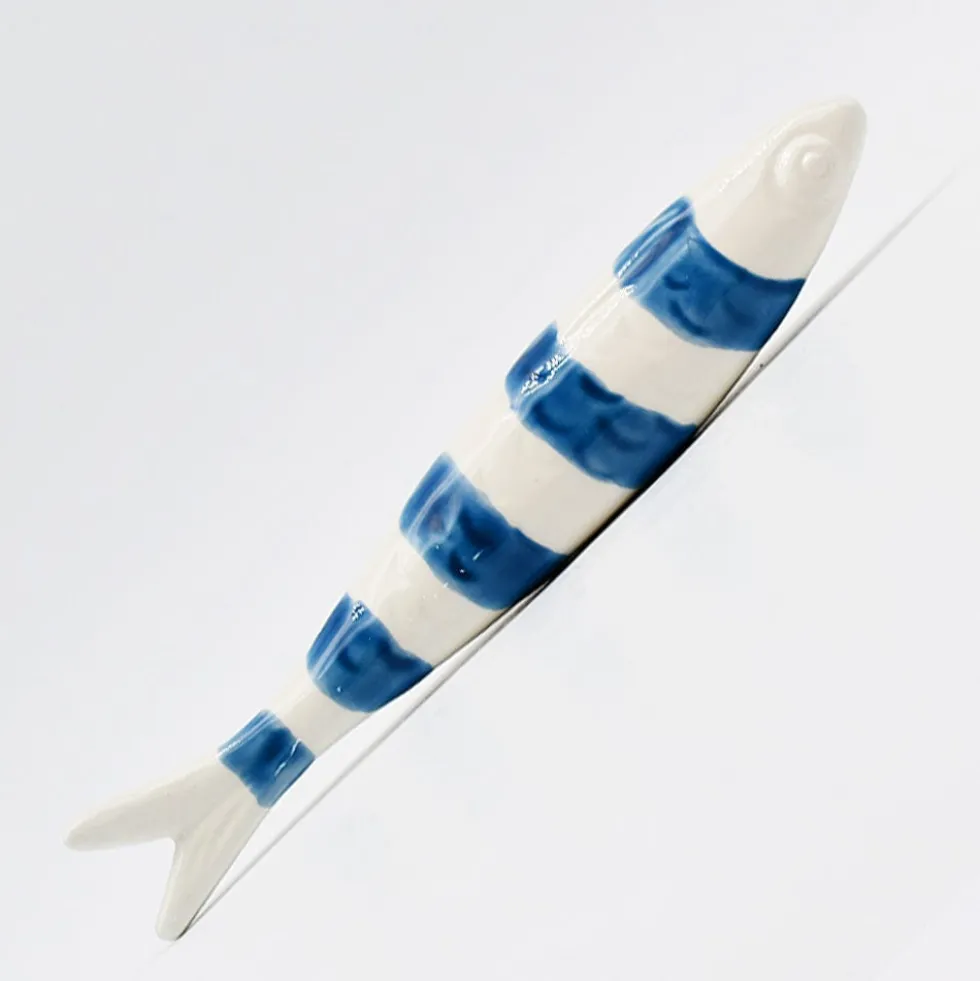Sardine rayée en céramique de Caldas da Rainha - Blanc & bleu