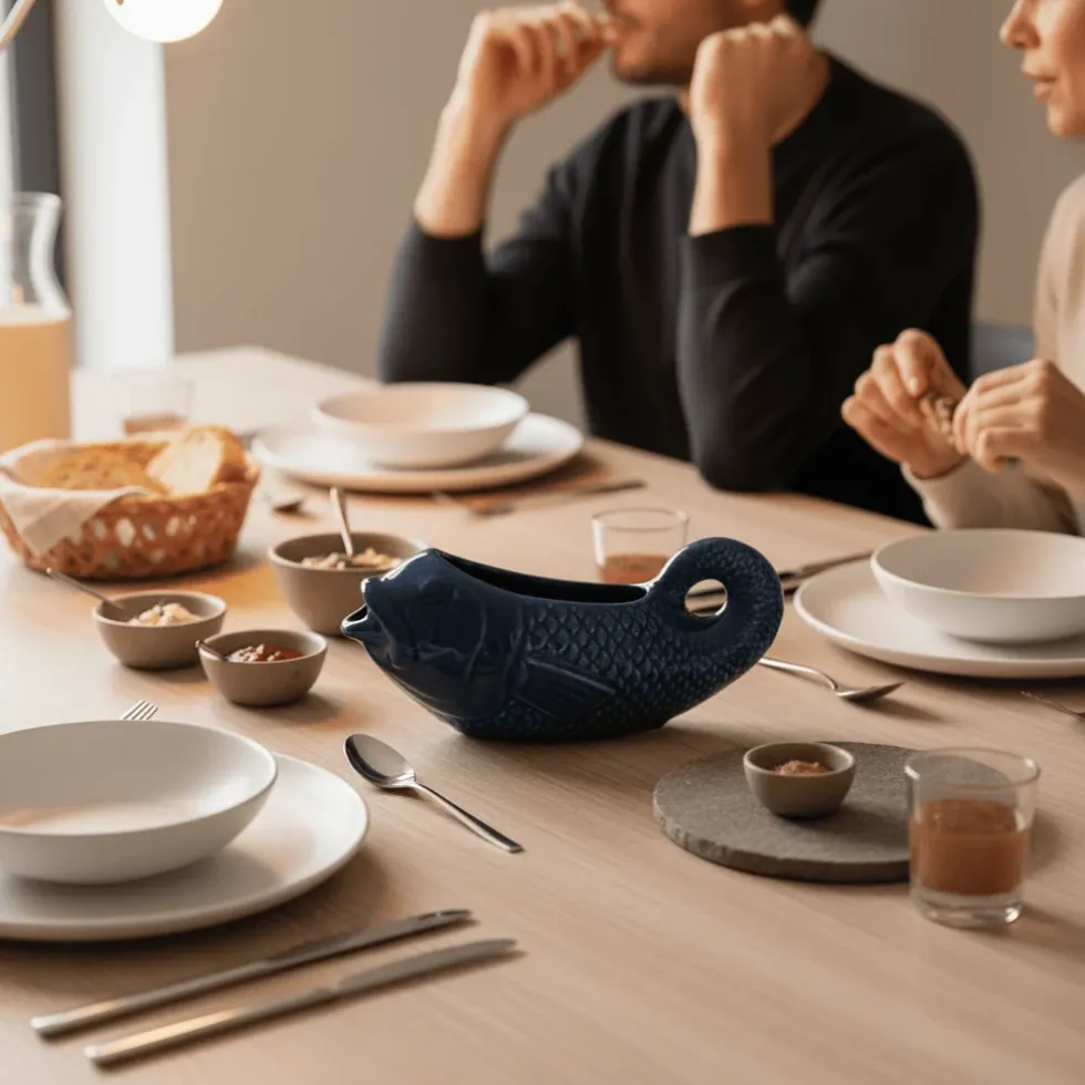 Saucière en céramique en forme de Poisson - Bleu
