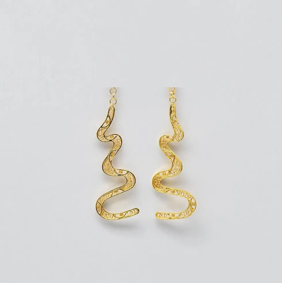 Serpente I Boucles d'oreille en argent doré - 6cm