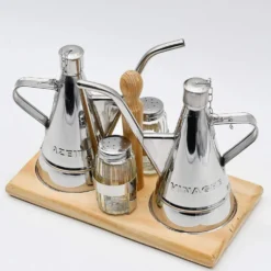 Service de table huile - vinaigre - sel - poivre en inox et bois