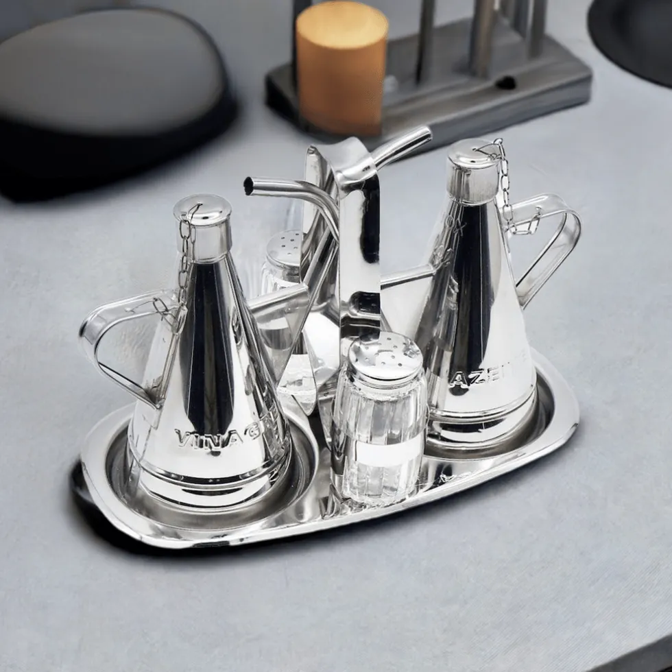 Service de table huile- vinaigre - sel - poivre en inox