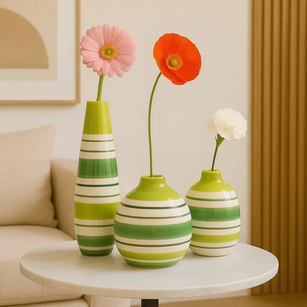 Soliflore en céramique rayé - Vert