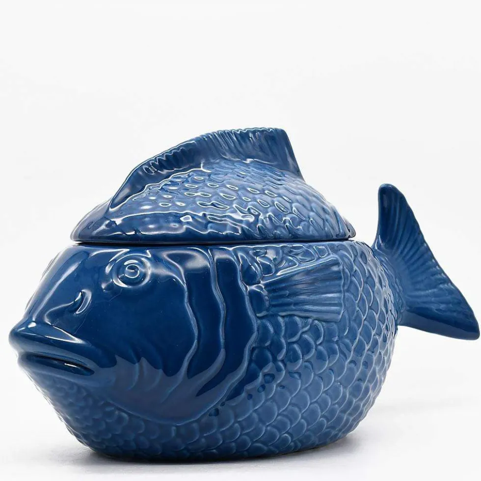 Soupière en céramique en forme de Poisson - Bleu cobalt