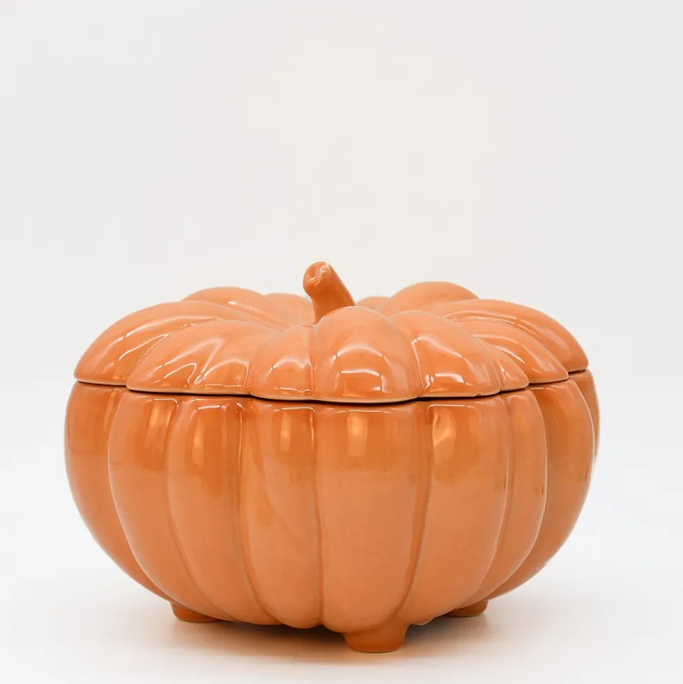 Soupière en grès en forme de citrouille