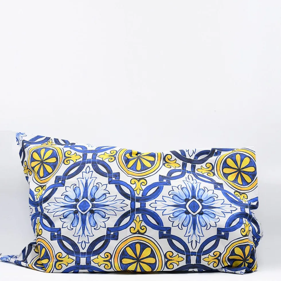 Taie d'oreiller "Azulejos" - Bleu & Jaune
