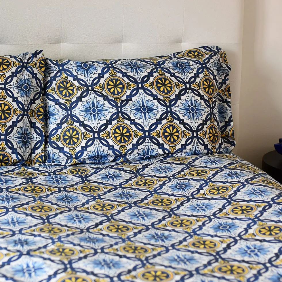 Taie d'oreiller "Azulejos" - Bleu & Jaune