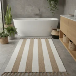 Tapis Artisanal rayé - Blanc. beige. marron