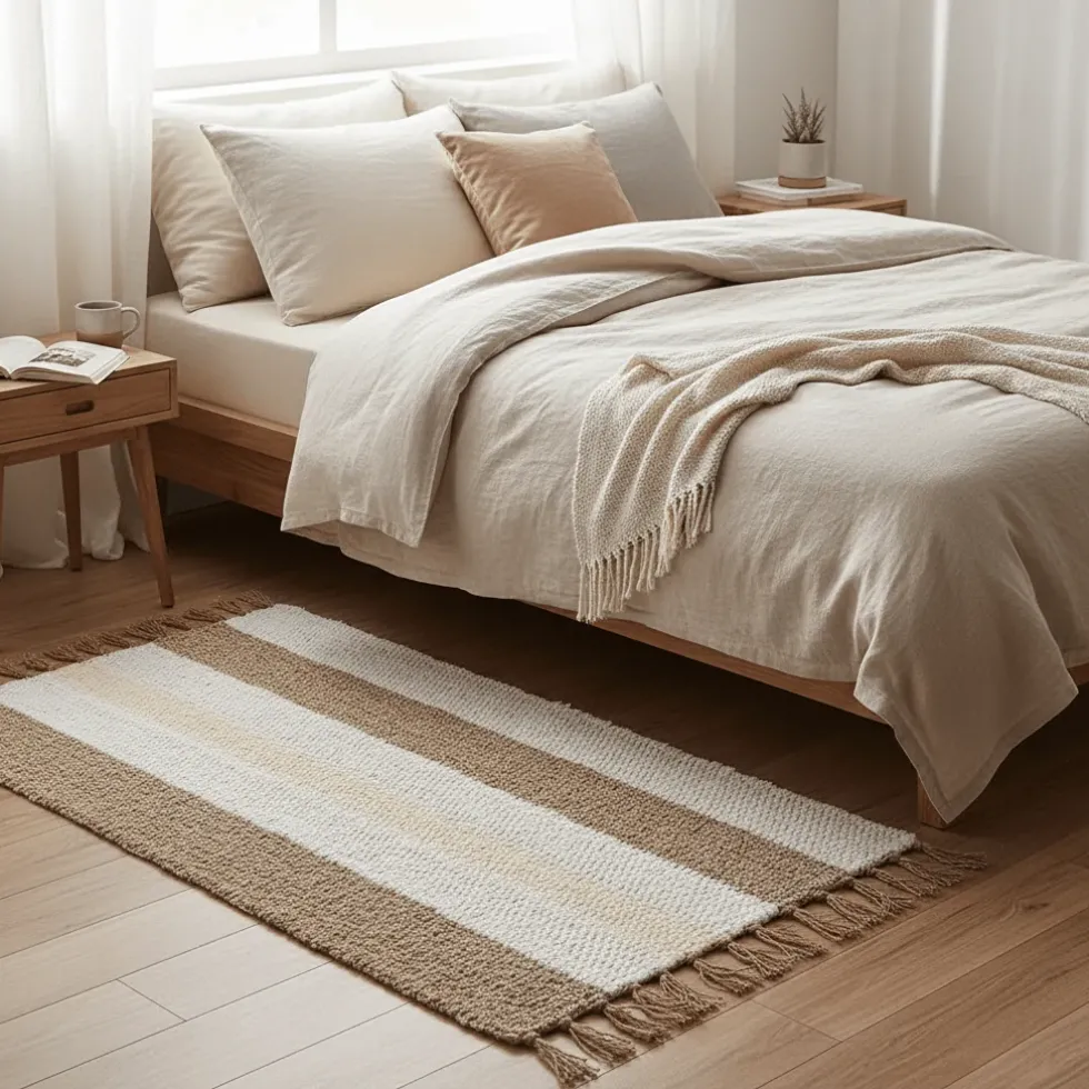 Tapis Artisanal rayé - Blanc. beige. marron