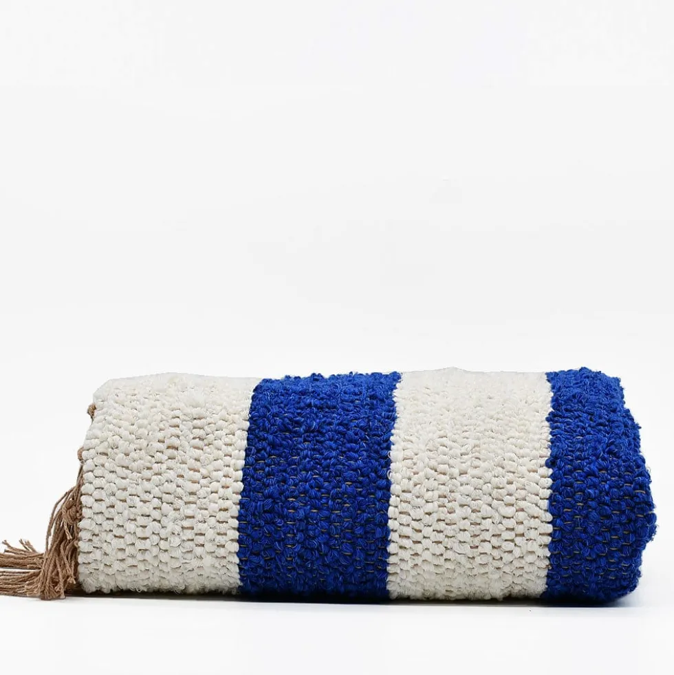 Tapis Artisanal rayé - Bleu. blanc