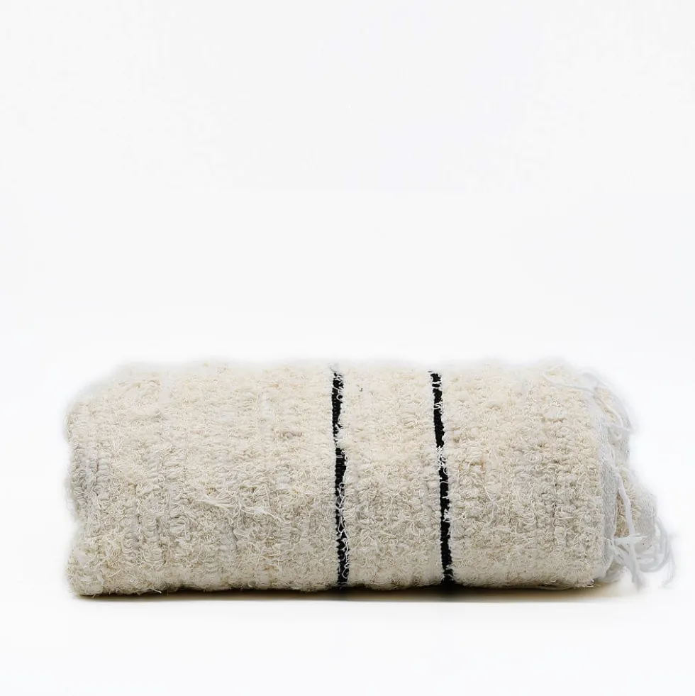 Tapis artisanal rayé - Écru et noir