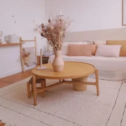 Tapis artisanal rayé - Écru et noir