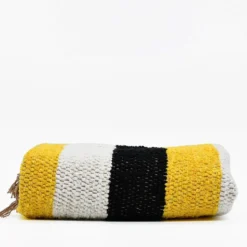 Tapis Artisanal rayé - Noir. jaune. beige