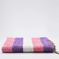 Tapis Artisanal rayé - Rose. violet. beige