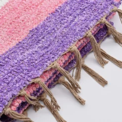 Tapis Artisanal rayé - Rose. violet. beige