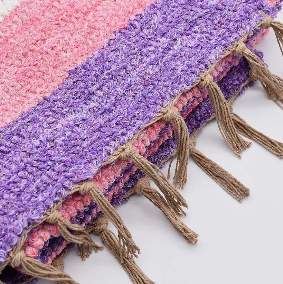 Tapis Artisanal rayé - Rose. violet. beige