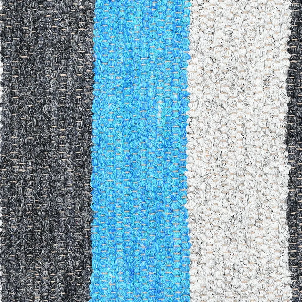 Tapis Artisanal rayé -Turquoise . gris. gris foncé