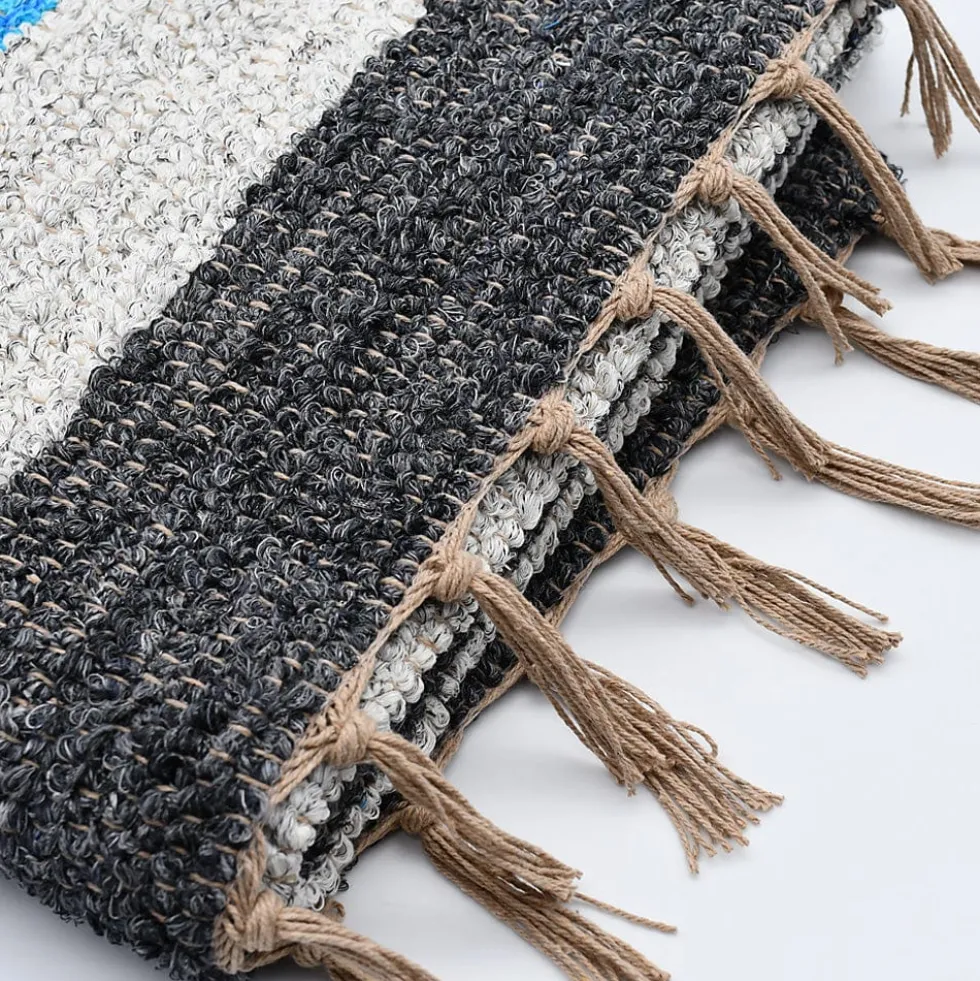 Tapis Artisanal rayé -Turquoise . gris. gris foncé