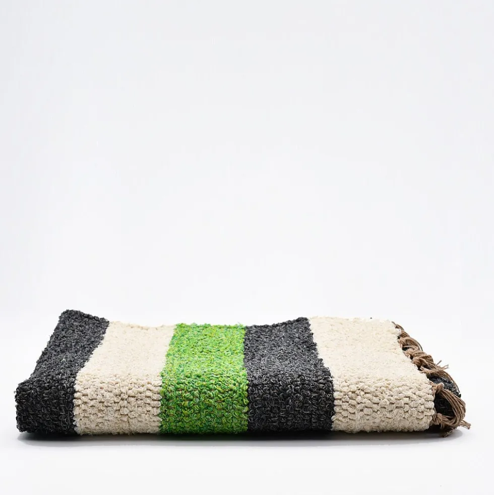 Tapis Artisanal rayé - Vert. gris. beige