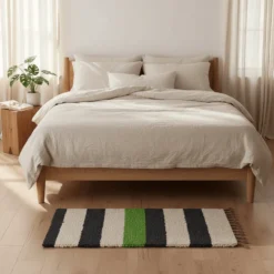 Tapis Artisanal rayé - Vert. gris. beige