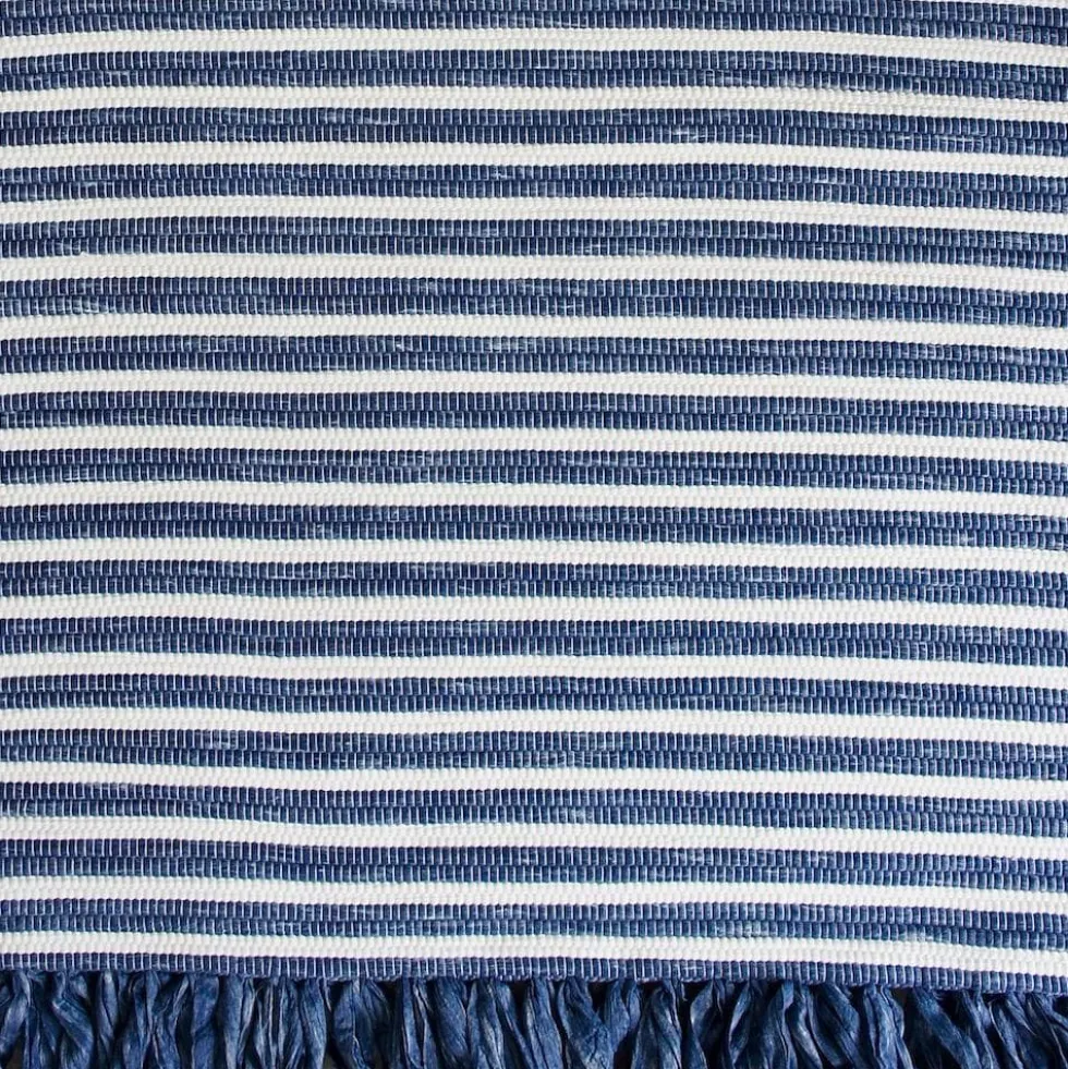 Tapis coton rayé bleu et blanc