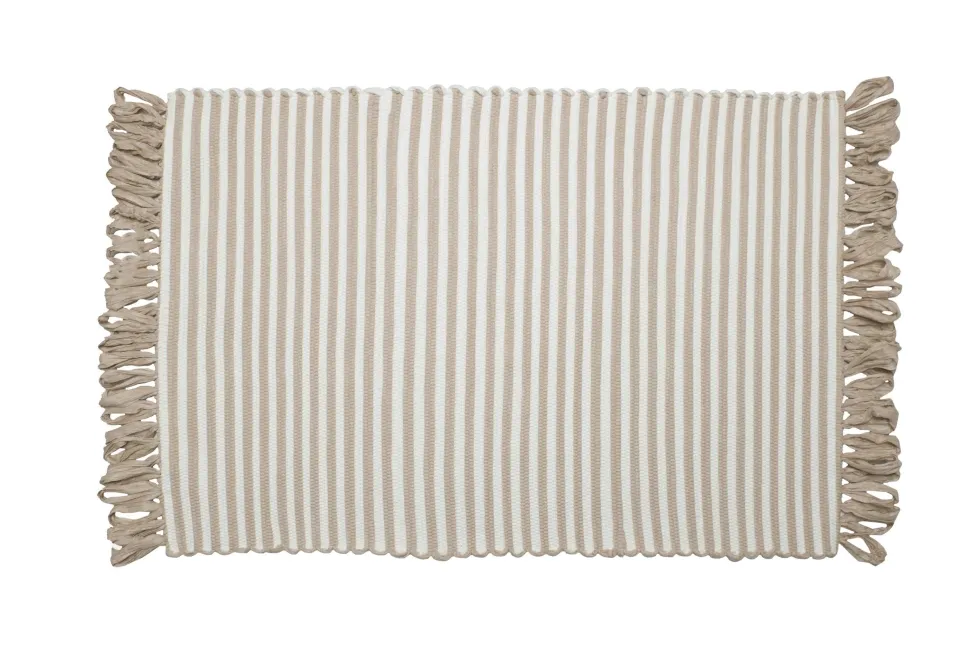Tapis coton rayé Café et blanc