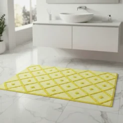 Tapis de salle de bain 100x50 - Jaune & Blanc