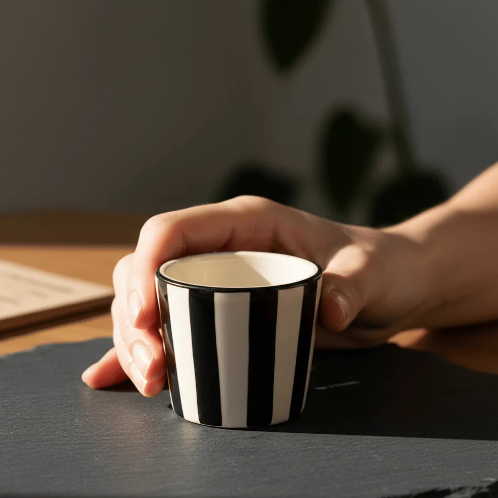 Tasse à espresso rayée "Costa Nova Mar" - Noir