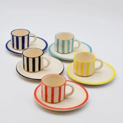 Tasse et sous-tasse rayés "Costa Nova Mar" - Bleu