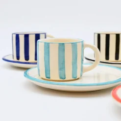 Tasse et sous-tasse rayés "Costa Nova Mar" - Turquoise