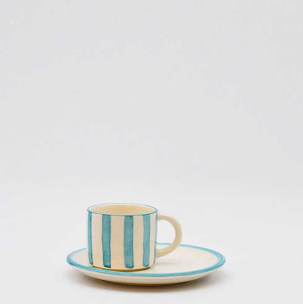 Tasse et sous-tasse rayés "Costa Nova Mar" - Turquoise