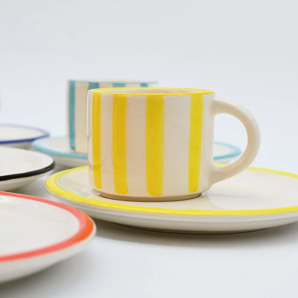 Tasse et sous-tasse rayés "Costa Nova Mar" - Jaune