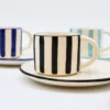 Tasse et sous-tasse rayés "Costa Nova Mar" - Noir