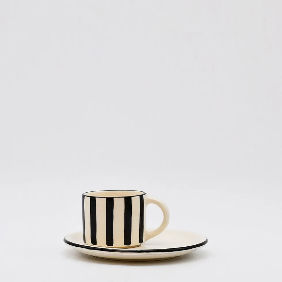 Tasse et sous-tasse rayés "Costa Nova Mar" - Noir