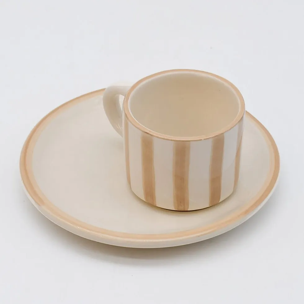 Tasse et sous-tasse rayés "Costa Nova Mar" - Moka