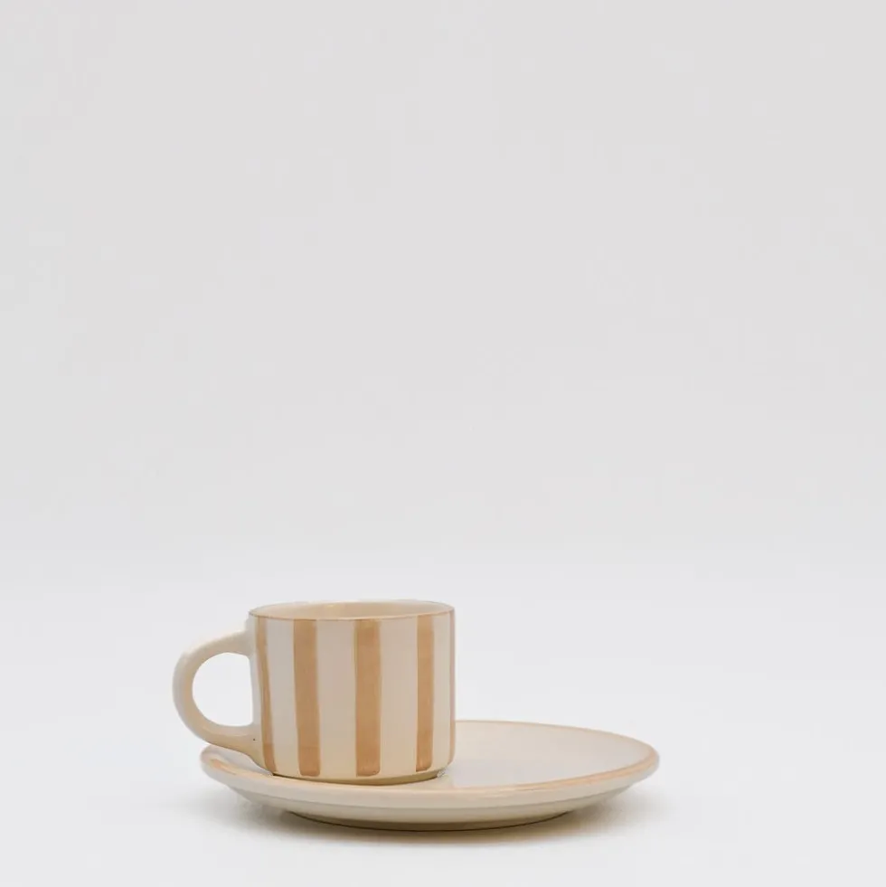 Tasse et sous-tasse rayés "Costa Nova Mar" - Moka